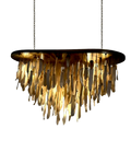 A modern chandelier hanging clay draping leaf-like shades.