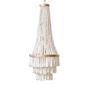 A tiered clay bead chandelier with a conical shape, featuring beads and with clay cylindrical parts