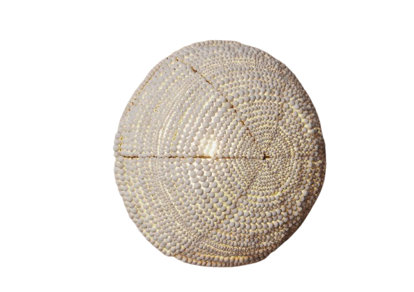 A round, clay beaded wall light 
