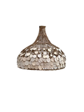 A dome-shaped woven pendant light shade decorated with overlapping round metallic coin-like discs, shown against a plain white background.